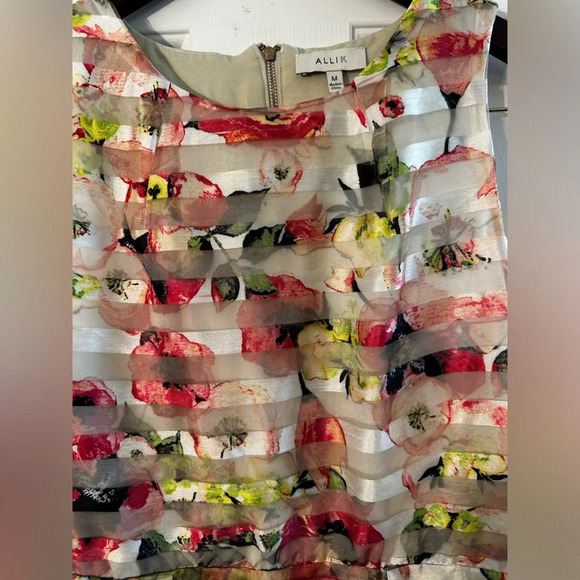 Allik ANTHROPOLOGIE Pastel Water Color Sheer Panel Sheath Midi M Racerback Zip - Picture 2 of 13